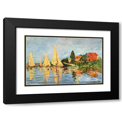 Regatta in Argenteuil Black Modern Wood Framed Art Print with Double Matting by Monet, Claude