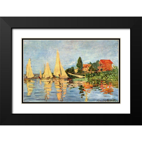 Regatta in Argenteuil Black Modern Wood Framed Art Print with Double Matting by Monet, Claude
