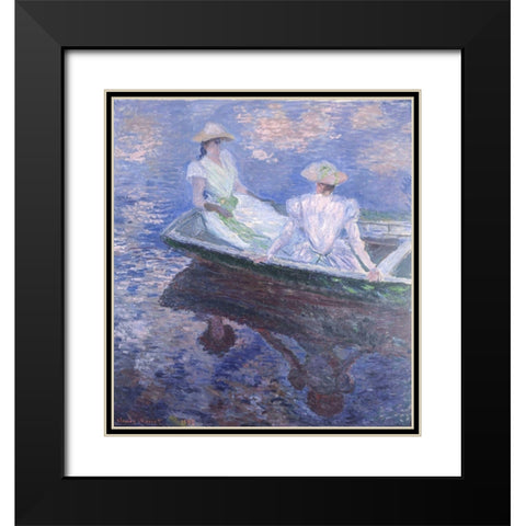 On the Boat Black Modern Wood Framed Art Print with Double Matting by Monet, Claude