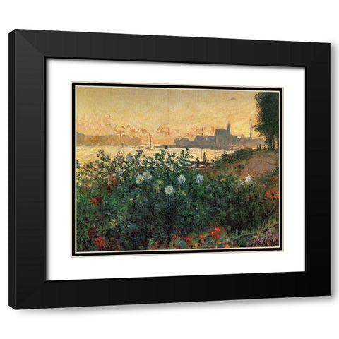 Flowered Riverbank, Argenteuil Black Modern Wood Framed Art Print with Double Matting by Monet, Claude