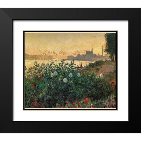 Flowered Riverbank, Argenteuil Black Modern Wood Framed Art Print with Double Matting by Monet, Claude