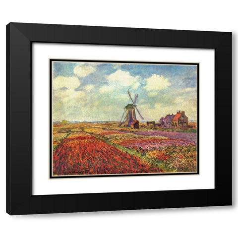 Tulip Field Black Modern Wood Framed Art Print with Double Matting by Monet, Claude