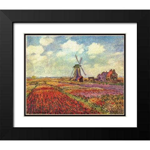 Tulip Field Black Modern Wood Framed Art Print with Double Matting by Monet, Claude