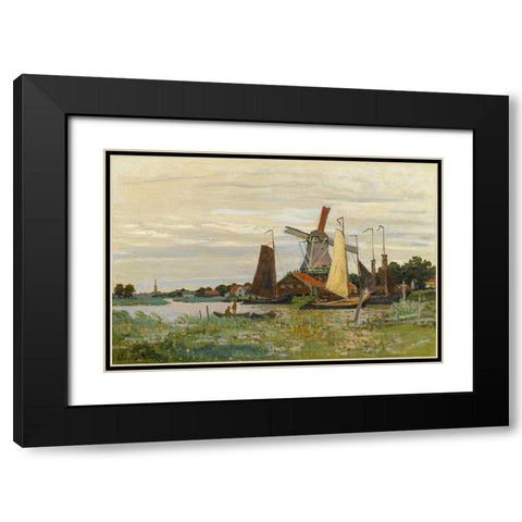 Un Moulin Ã  Zaandam Black Modern Wood Framed Art Print with Double Matting by Monet, Claude