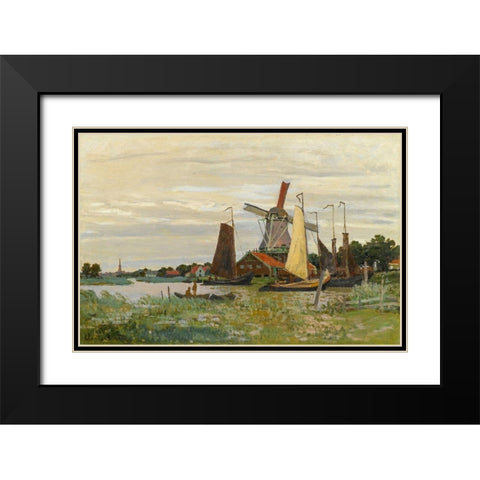 Un Moulin Ã  Zaandam Black Modern Wood Framed Art Print with Double Matting by Monet, Claude