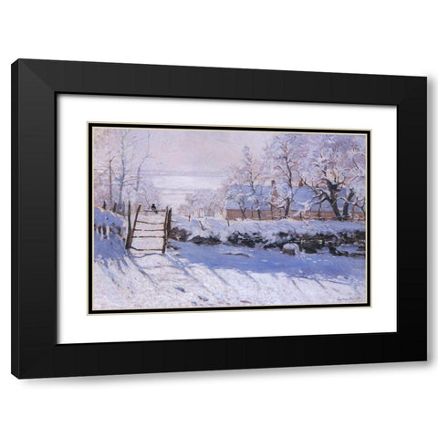 The magpie Black Modern Wood Framed Art Print with Double Matting by Monet, Claude