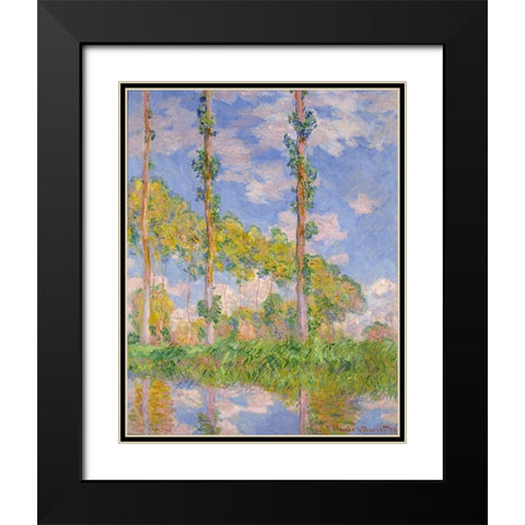 Poplars in the sun Black Modern Wood Framed Art Print with Double Matting by Monet, Claude