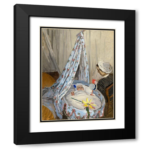 Jean Monet in the cradle Black Modern Wood Framed Art Print with Double Matting by Monet, Claude