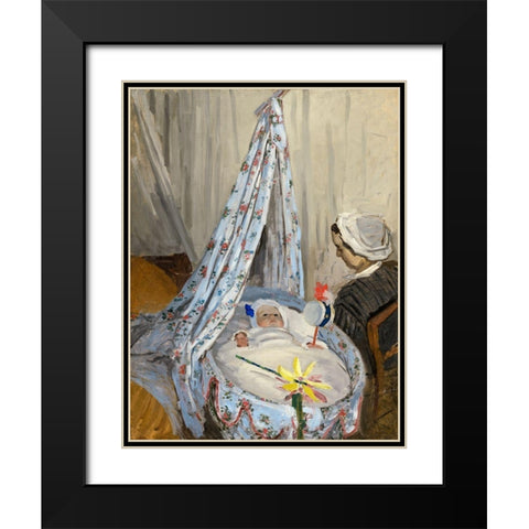 Jean Monet in the cradle Black Modern Wood Framed Art Print with Double Matting by Monet, Claude