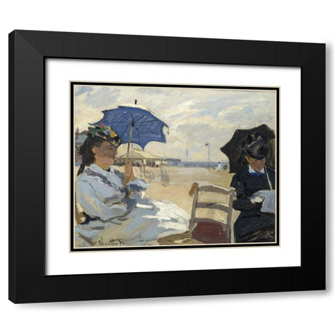 At the beach of Trouville Black Modern Wood Framed Art Print with Double Matting by Monet, Claude