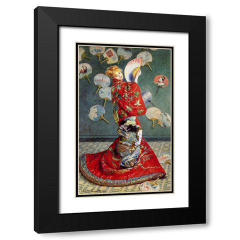 Madame Monet in a Japanese costume Black Modern Wood Framed Art Print with Double Matting by Monet, Claude