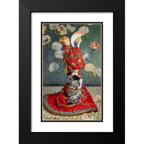 Madame Monet in a Japanese costume Black Modern Wood Framed Art Print with Double Matting by Monet, Claude