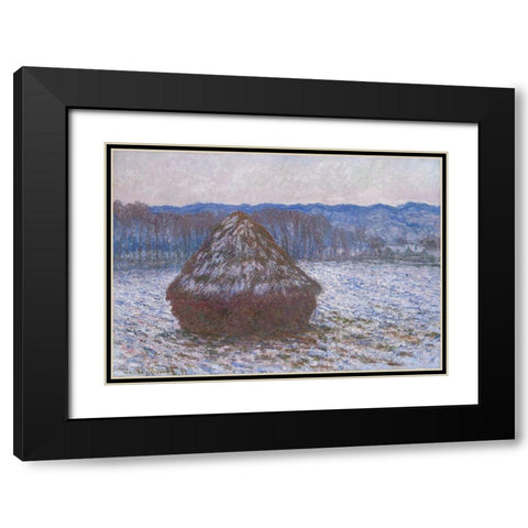 Stack of Wheat Black Modern Wood Framed Art Print with Double Matting by Monet, Claude
