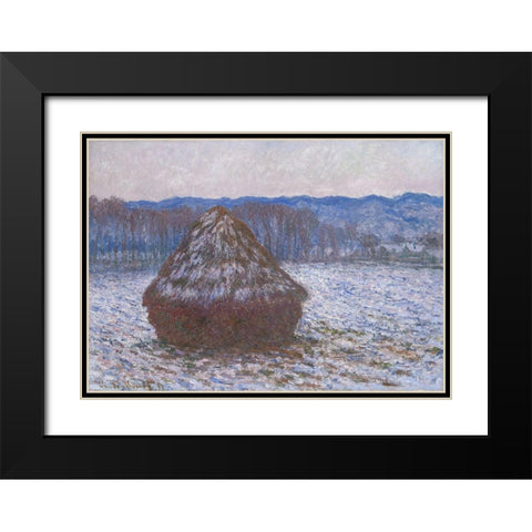 Stack of Wheat Black Modern Wood Framed Art Print with Double Matting by Monet, Claude