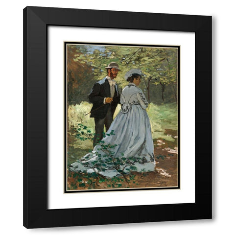 Bazille and Camille Black Modern Wood Framed Art Print with Double Matting by Monet, Claude