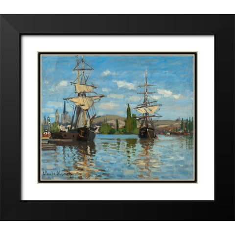 Ships Riding on the Seine at Rouen Black Modern Wood Framed Art Print with Double Matting by Monet, Claude