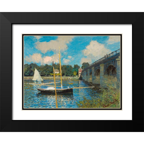 The Bridge at Argenteuil Black Modern Wood Framed Art Print with Double Matting by Monet, Claude