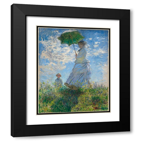 Woman with a Parasol - Madame Monet and Her Son Black Modern Wood Framed Art Print with Double Matting by Monet, Claude