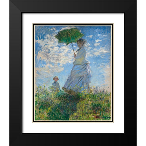 Woman with a Parasol - Madame Monet and Her Son Black Modern Wood Framed Art Print with Double Matting by Monet, Claude