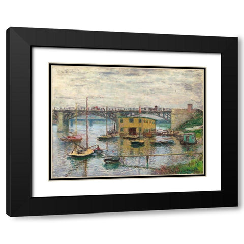 Bridge at Argenteuil on a Gray Day Black Modern Wood Framed Art Print with Double Matting by Monet, Claude