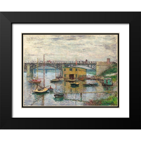 Bridge at Argenteuil on a Gray Day Black Modern Wood Framed Art Print with Double Matting by Monet, Claude