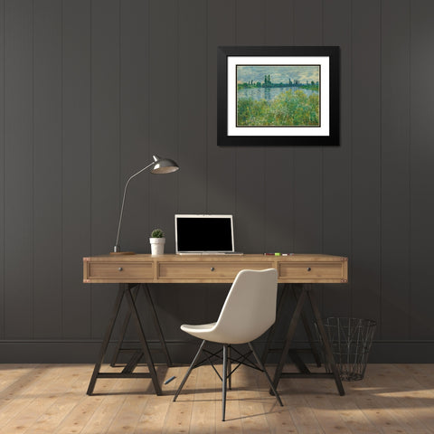 Banks of the Seine, Vetheuil Black Modern Wood Framed Art Print with Double Matting by Monet, Claude