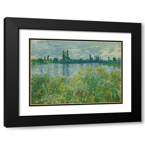 Banks of the Seine, Vetheuil Black Modern Wood Framed Art Print with Double Matting by Monet, Claude