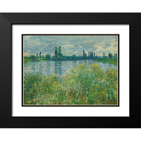 Banks of the Seine, Vetheuil Black Modern Wood Framed Art Print with Double Matting by Monet, Claude