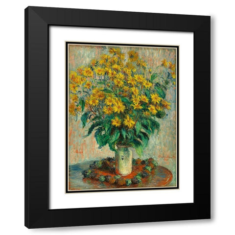 Jerusalem Artichoke Flowers Black Modern Wood Framed Art Print with Double Matting by Monet, Claude