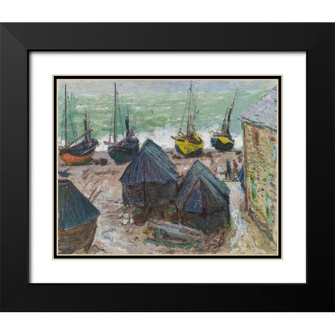 Boats on the Beach at Ã‰tretat Black Modern Wood Framed Art Print with Double Matting by Monet, Claude