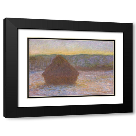 Stack of Wheat (Thaw, Sunset) Black Modern Wood Framed Art Print with Double Matting by Monet, Claude