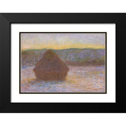 Stack of Wheat (Thaw, Sunset) Black Modern Wood Framed Art Print with Double Matting by Monet, Claude