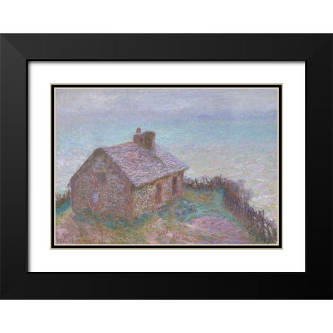 The Customs House at Varengeville Black Modern Wood Framed Art Print with Double Matting by Monet, Claude
