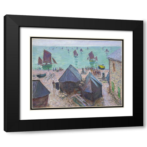 The Departure of the Boats, Ã‰tretat Black Modern Wood Framed Art Print with Double Matting by Monet, Claude