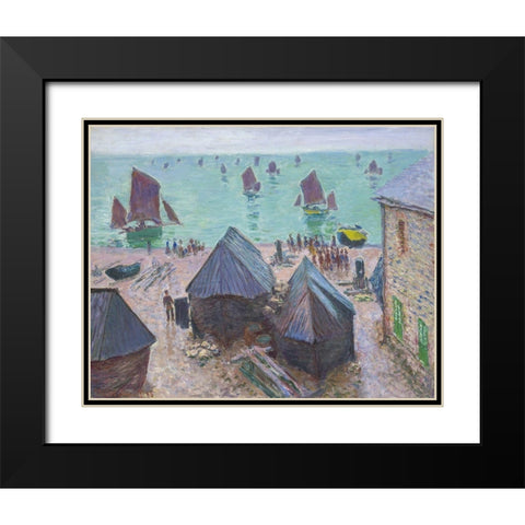 The Departure of the Boats, Ã‰tretat Black Modern Wood Framed Art Print with Double Matting by Monet, Claude