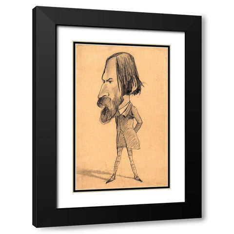 Caricature of Auguste Vacquerie Black Modern Wood Framed Art Print with Double Matting by Monet, Claude