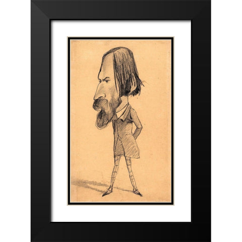 Caricature of Auguste Vacquerie Black Modern Wood Framed Art Print with Double Matting by Monet, Claude