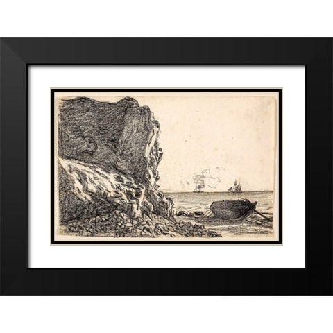Cliffs and Sea, Sainte-Adresse Black Modern Wood Framed Art Print with Double Matting by Monet, Claude