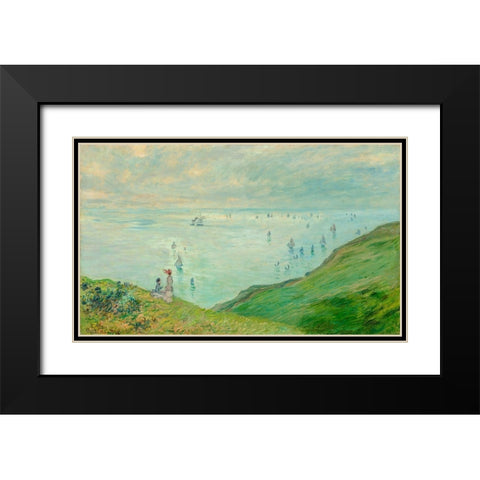 Cliffs at Pourville Black Modern Wood Framed Art Print with Double Matting by Monet, Claude