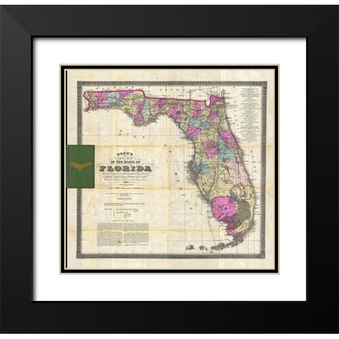 New Map of The State of Florida, 1870 Black Modern Wood Framed Art Print with Double Matting by Drew, Columbus