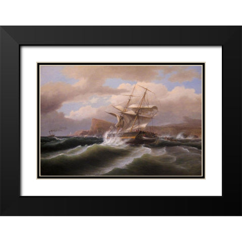 An American Ship in Distress Black Modern Wood Framed Art Print with Double Matting by Birch, Thomas
