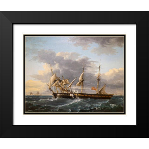 USS Wasp and HMS Frolic Black Modern Wood Framed Art Print with Double Matting by Birch, Thomas