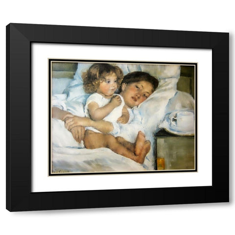 Breakfast in Bed Black Modern Wood Framed Art Print with Double Matting by Cassatt, Mary
