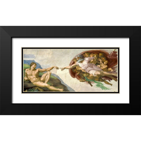 The Creation of Adam Black Modern Wood Framed Art Print with Double Matting by Michelangelo