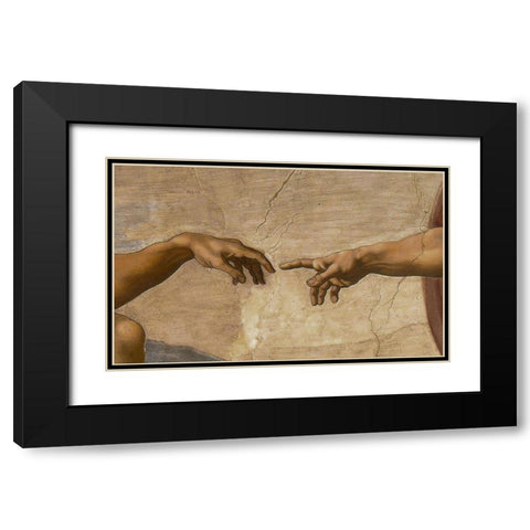 The Creation of Adam Detail Black Modern Wood Framed Art Print with Double Matting by Michelangelo