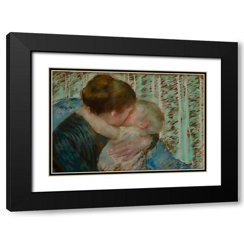 A Goodnight Hug Black Modern Wood Framed Art Print with Double Matting by Cassatt, Mary
