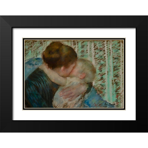 A Goodnight Hug Black Modern Wood Framed Art Print with Double Matting by Cassatt, Mary