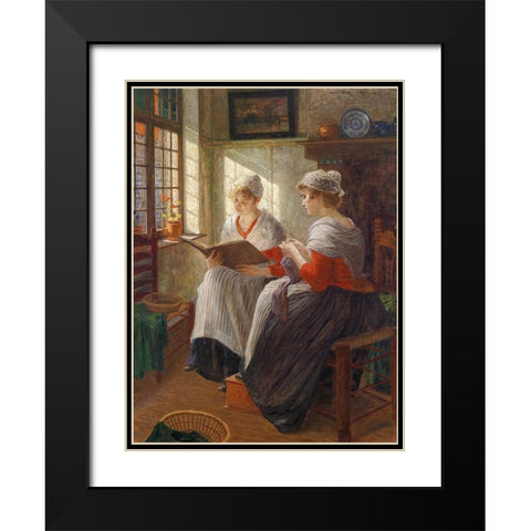 Two Girls at the Window Black Modern Wood Framed Art Print with Double Matting by Firle, Walter
