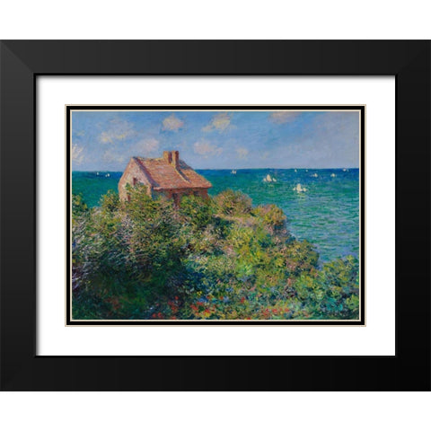 Fishermans Cottage Black Modern Wood Framed Art Print with Double Matting by Monet, Claude