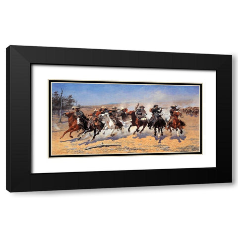 A Dash for the Timber Black Modern Wood Framed Art Print with Double Matting by Remington, Frederic